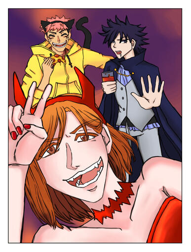 Nobara, Itadori, and Megumi (Halloween Fanart for Jujutsu Kaisen)